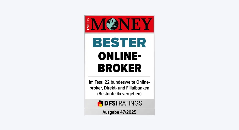 Auszeichnung Bester Online-Broker auf hellgrauem Hintergrund