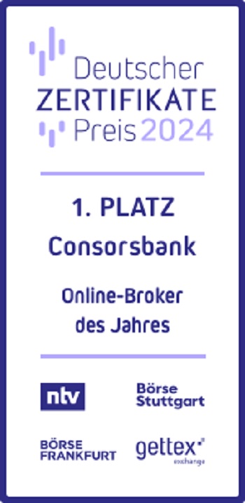 Auszeichnung 1. Platz Online-Broker des Jahres