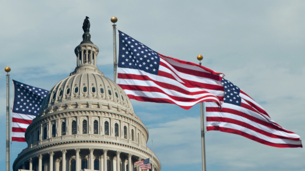 Capitol und US-Fahnen